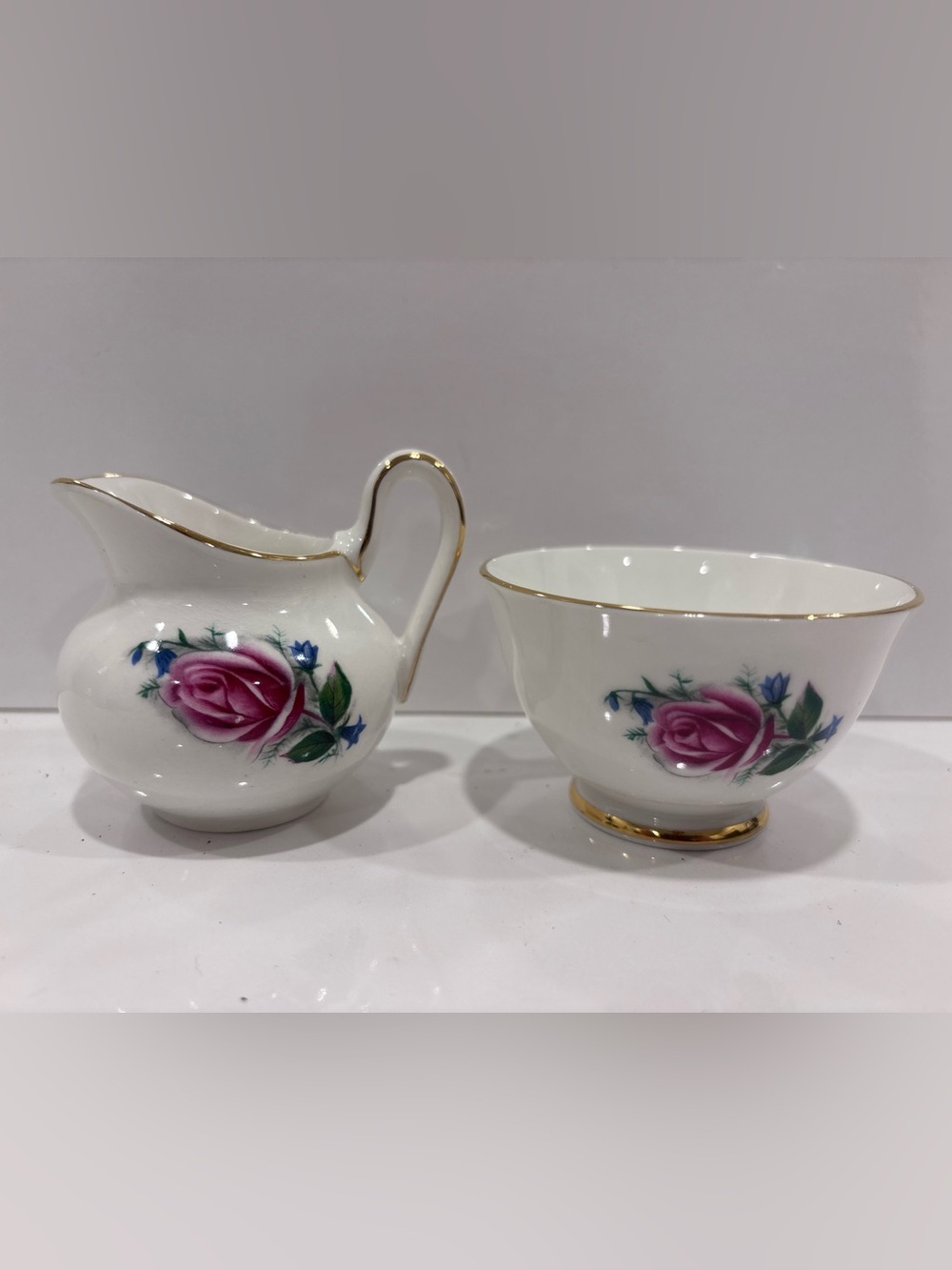 Vintage Sutherland Creamer and Sugar set Bone China floral made in England